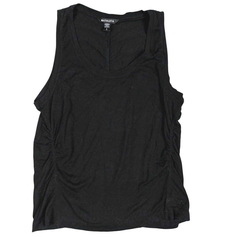 Athleta Tank Top L Ruched Side Sleeveless Racerback Yoga Gym Black 798400-00